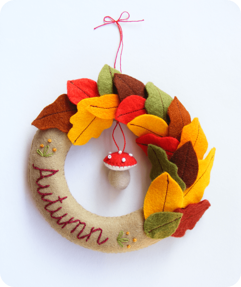 corona fieltro otoño decoracion - fall felt wreath decoration 