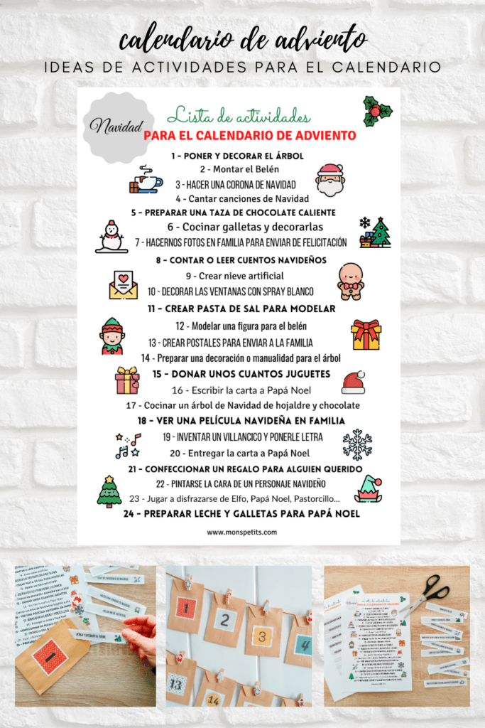 Lista de ideas y actividades para el calendario de adviento Pdf Descargable Gratis