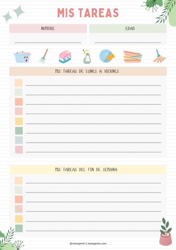 Lista de tareas del hogar según la edad + imprimibles GRATIS – MonsPetits